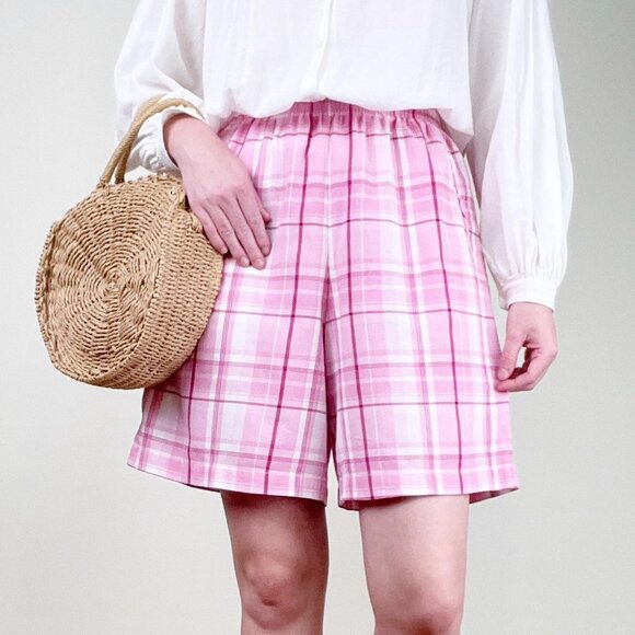 Vintage Plaid High Rise Shorts Wide Leg Loose Fit Barbicore Preppy Feminine Cute - Picture 1 of 7